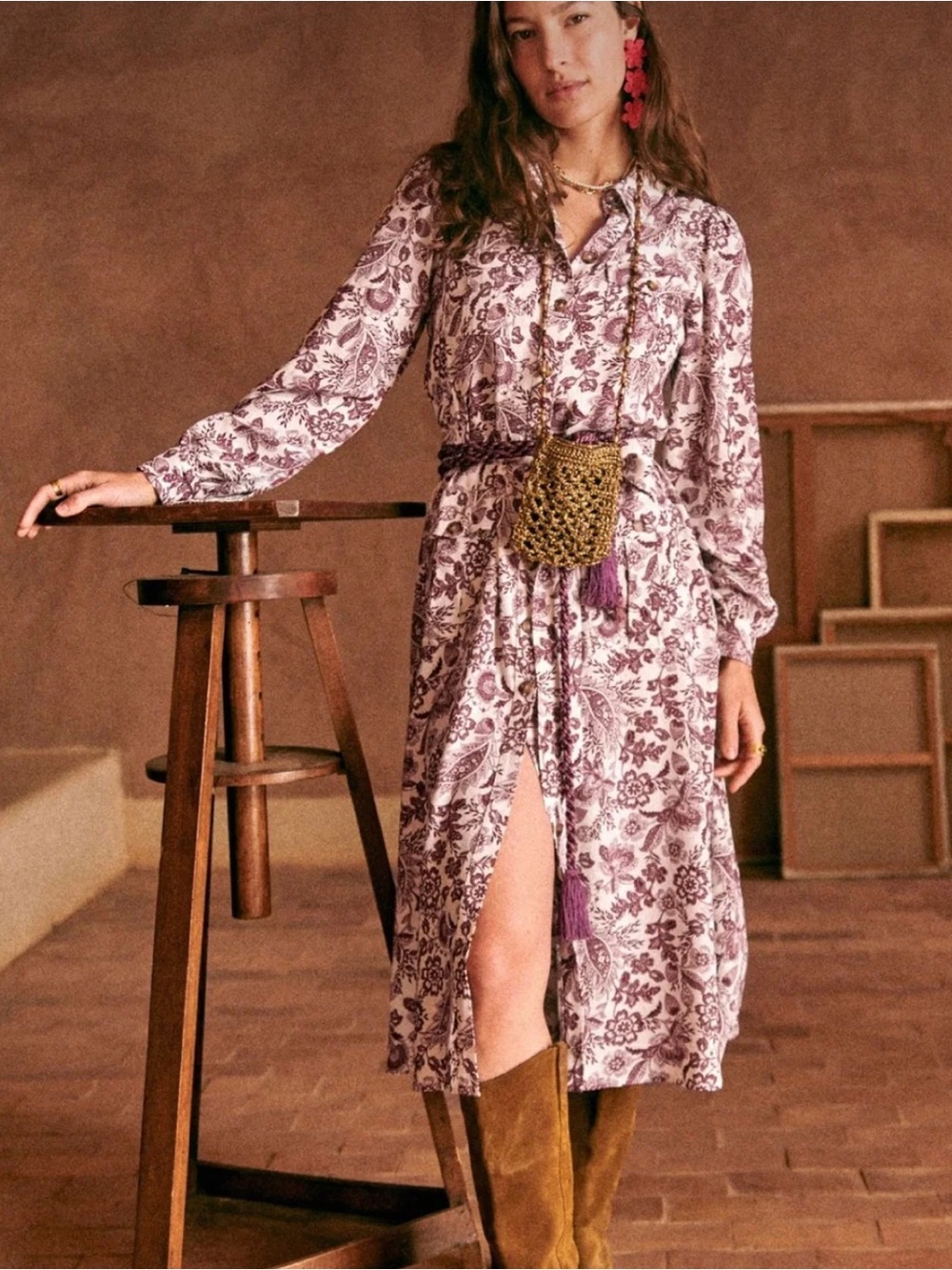 Sezane Letizia Dress in Burgundy Floral